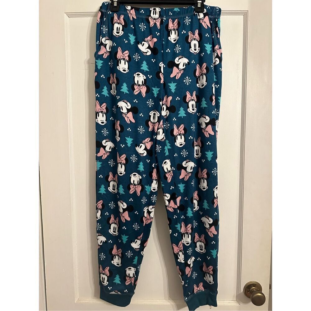 Disney Minnie Mouse Size Medium Fleece Lounge Pajama Pants Christmas Bottoms